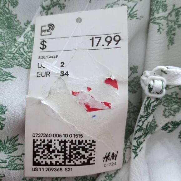 H&M GREEN & WHITE RUFFLE CAMI SZ.2 NWT - Picture 5 of 8